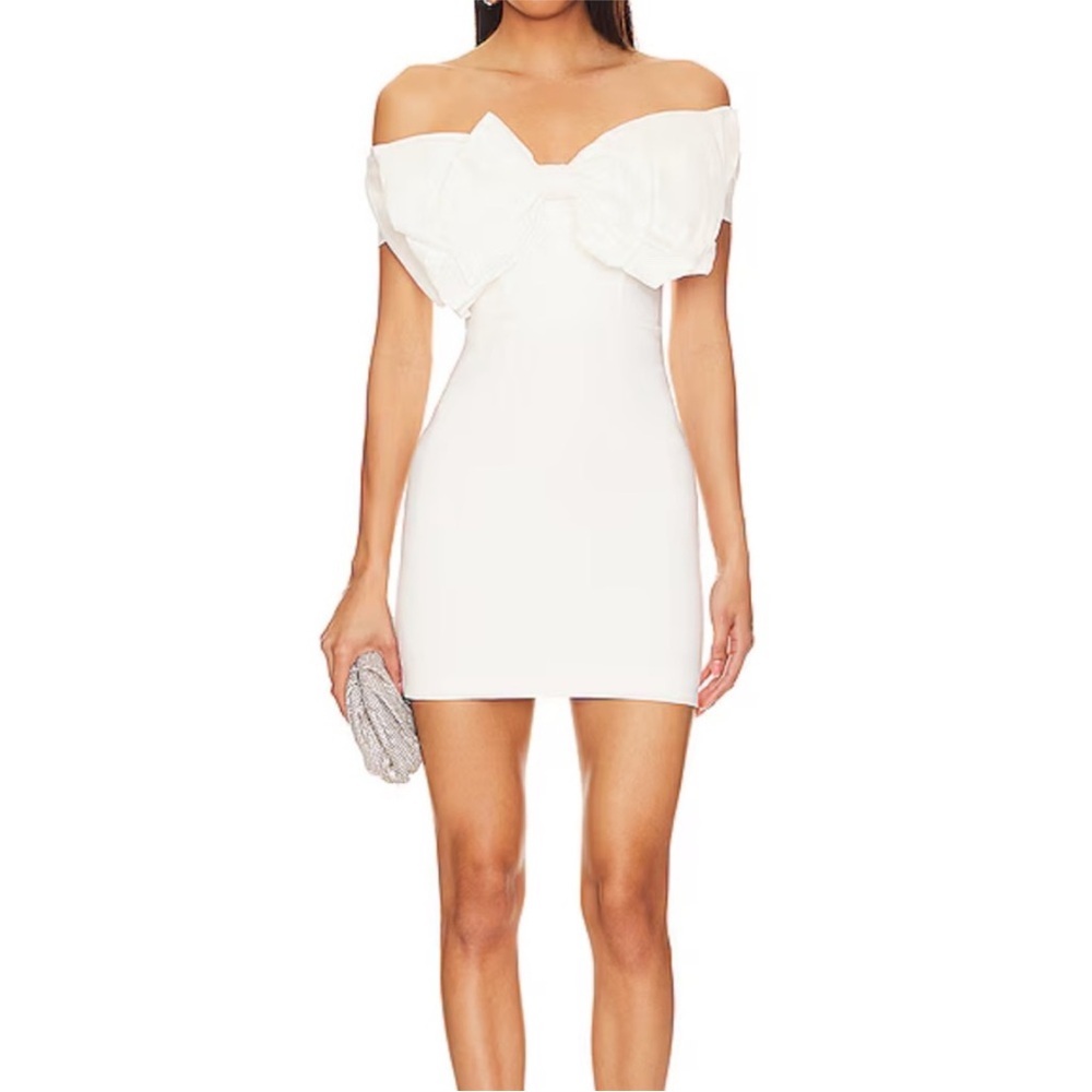 Bardot Mini Bow Dress in Shimmer White Size US M/10 Cocktail Bridal Statement - Picture 16 of 16